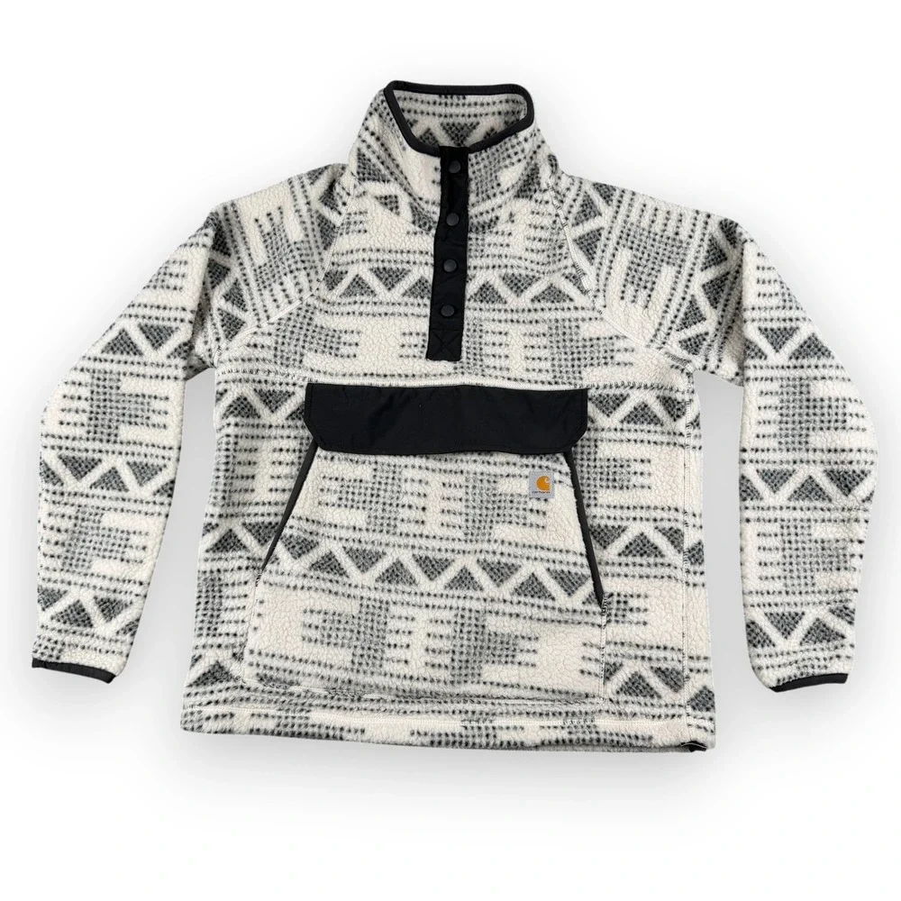 Carhartt Fleece Pullover‎ Womens M White Aztec Geometric Pattern Relaxed Fit